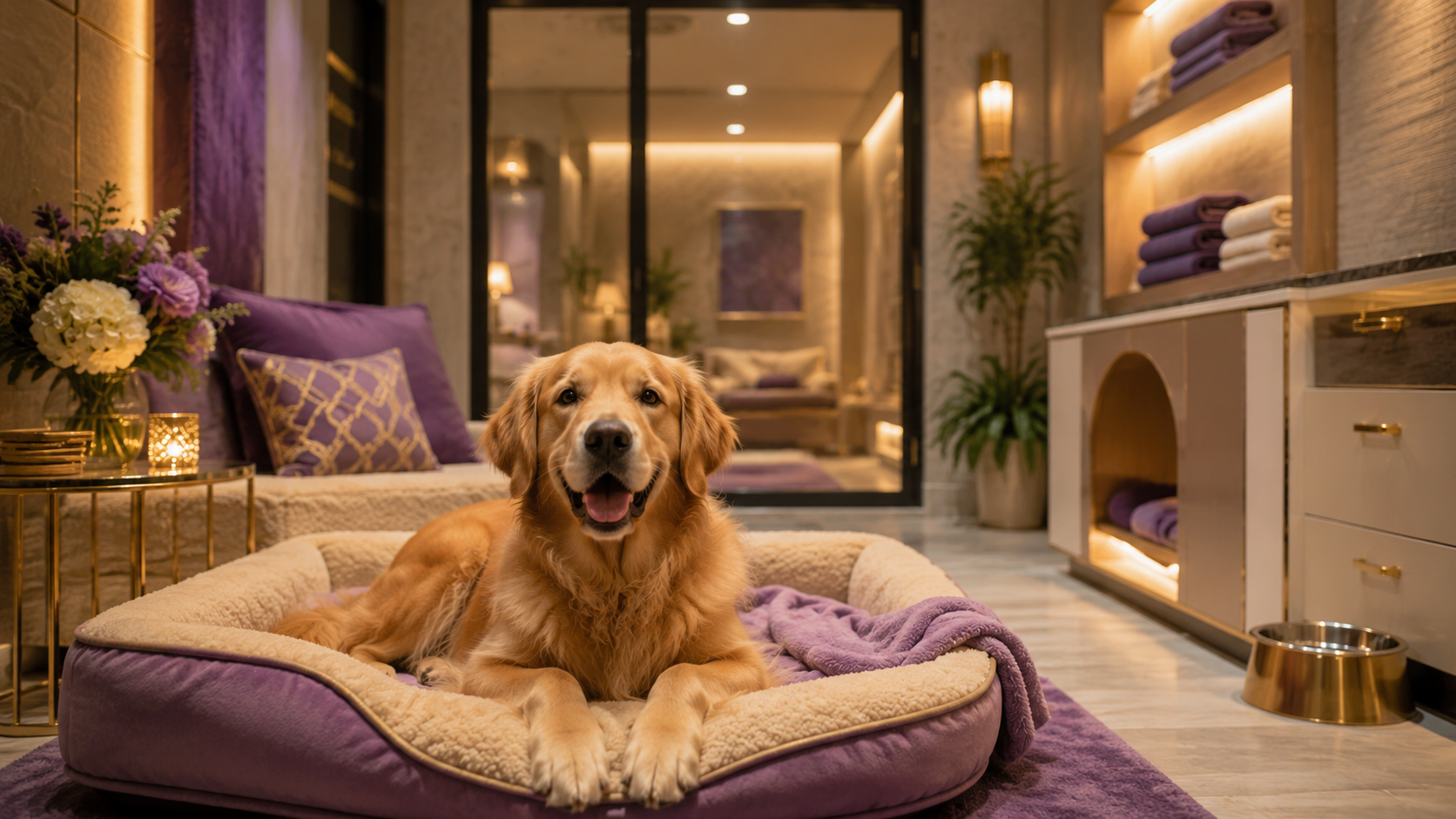 Luxury dog resting in a PAWS pet suite