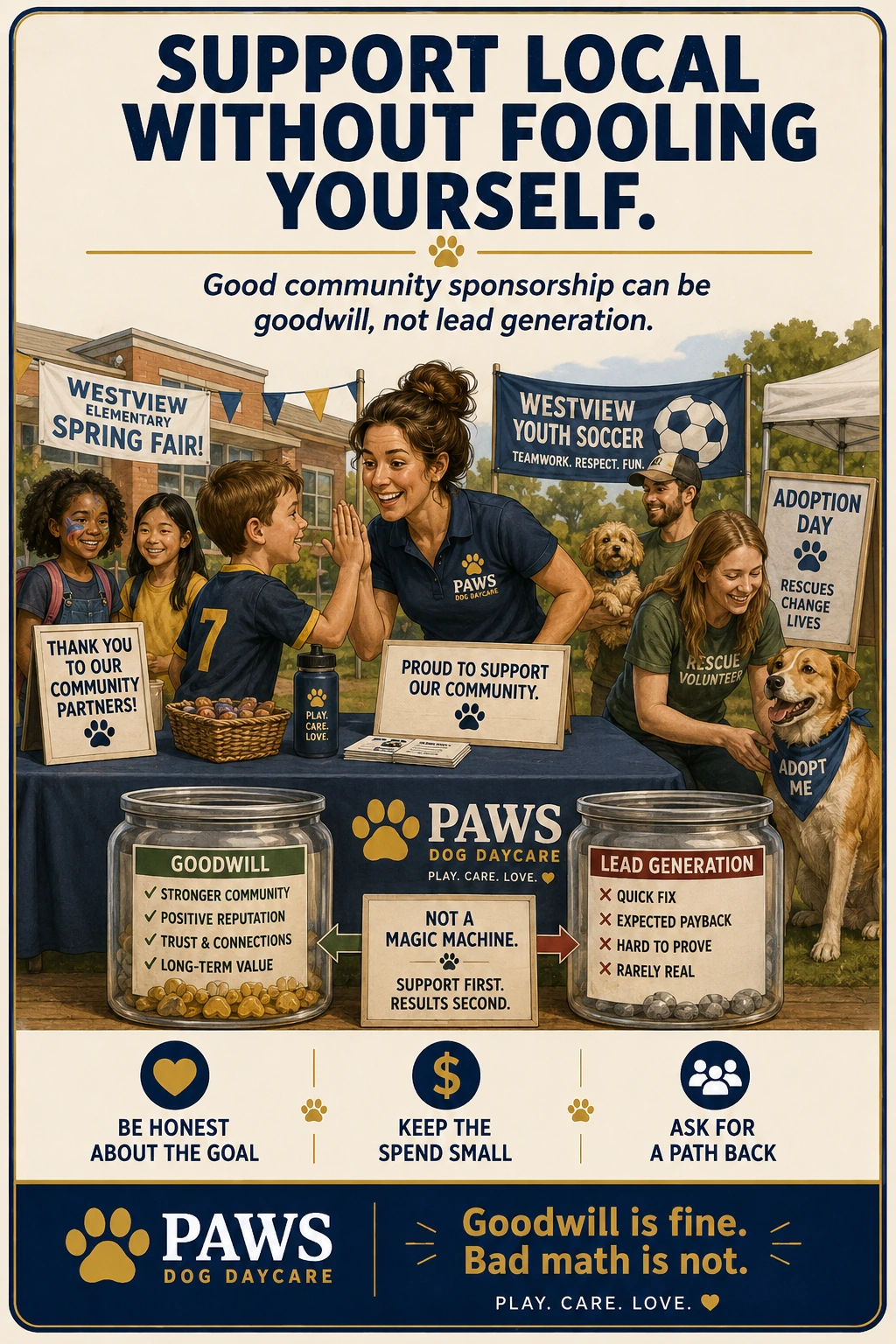 PAWS Dog Daycare sponsorship image showing local community support separated from lead generation and direct marketing.