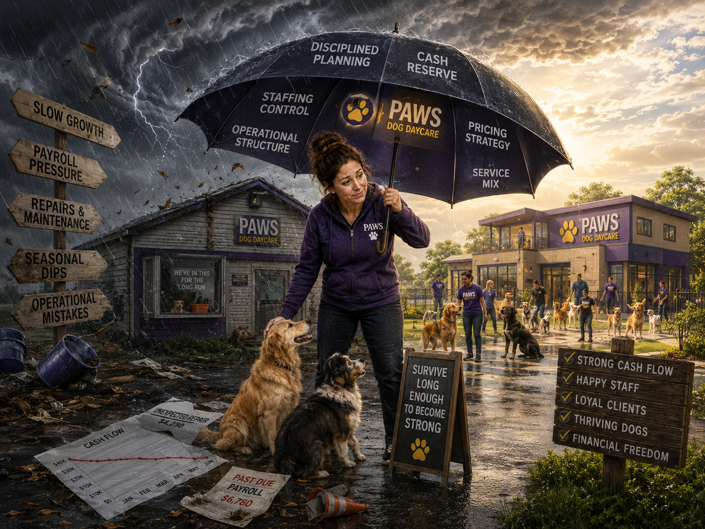 PAWS operator shelters a young daycare from slow growth, payroll pressure, repairs, and cash-flow storms until it becomes a stable thriving facility.